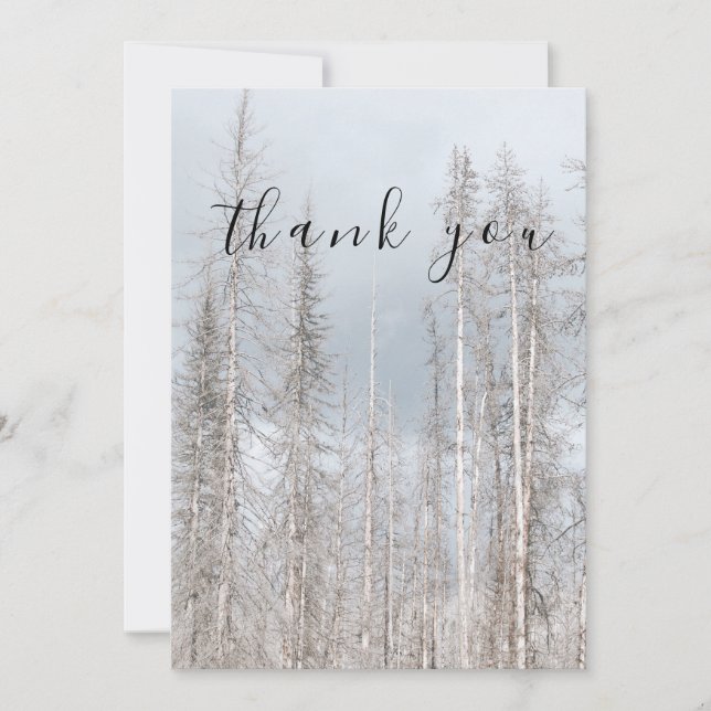 Winter Trees On Blue Whimsical Flat Thank You Card (Front)