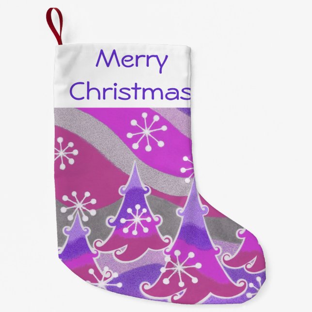 Winter Trees Purple Merry Christmas stocking (Front)