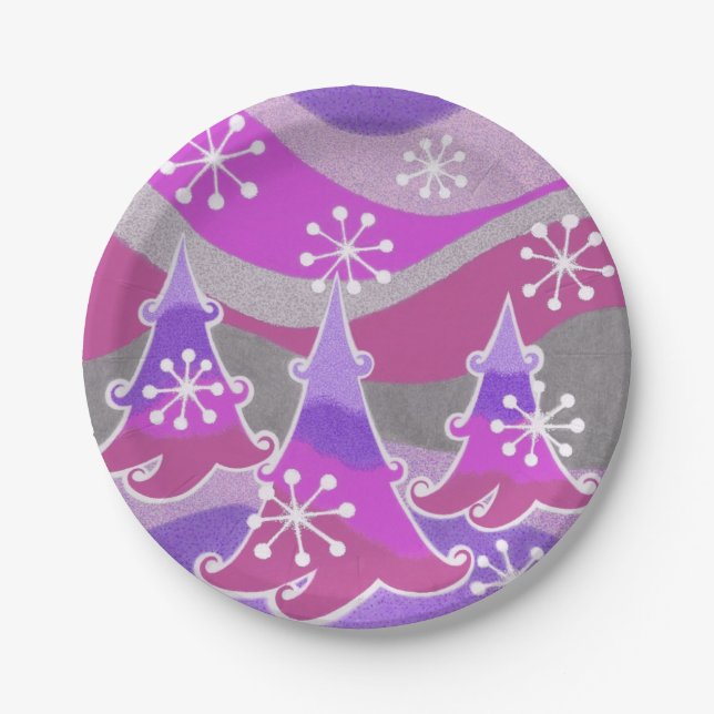 Winter Trees Purple paper plates (Front)