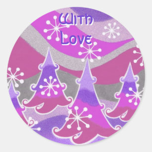 Winter Trees purple 'With Love' round sticker