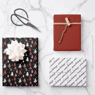 Winter Trees Red Black White Snow Wrapping Paper S