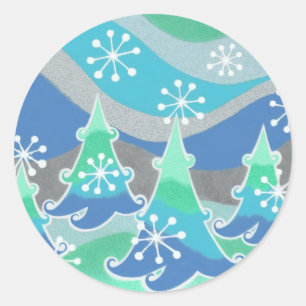 Winter trees round sticker