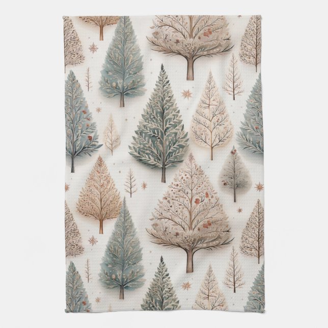 Winter Trees - Rustic Holiday Forest (1) Tea Towel (Vertical)