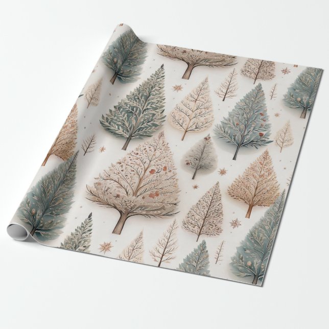 Winter Trees - Rustic Holiday Forest (1) Wrapping Paper (Unrolled)
