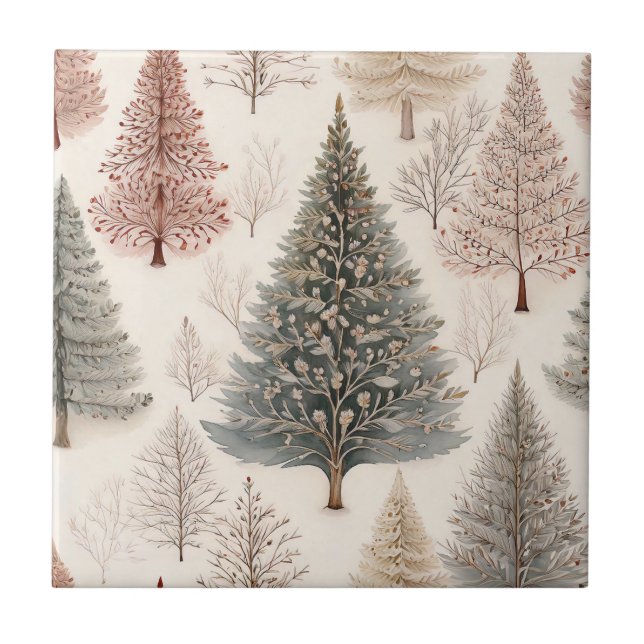 Winter Trees - Rustic Holiday Forest (2) Ceramic Tile (Front)