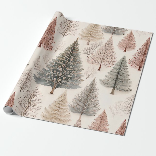 Winter Trees - Rustic Holiday Forest (2) Wrapping Paper (Unrolled)