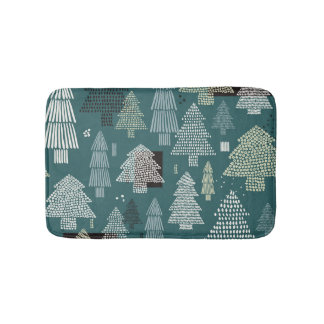 Winter trees, vintage Christmas pattern. Bath Mat