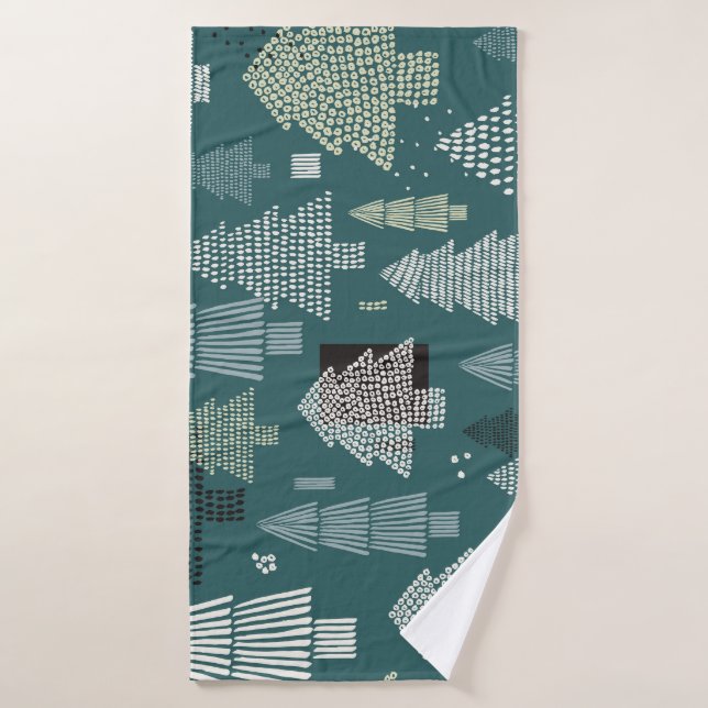 Winter trees, vintage Christmas pattern. Bath Towel (Bath Towel)