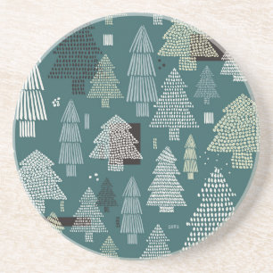 Winter trees, vintage Christmas pattern. Coaster