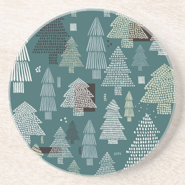 Winter trees, vintage Christmas pattern. Coaster (Front)
