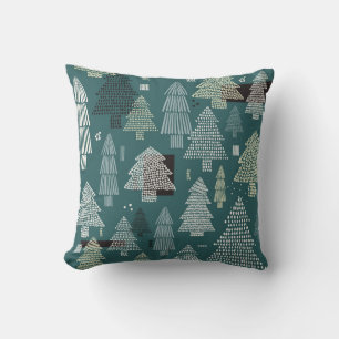 Winter trees, vintage Christmas pattern. Cushion