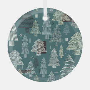 Winter trees, vintage Christmas pattern. Glass Tree Decoration