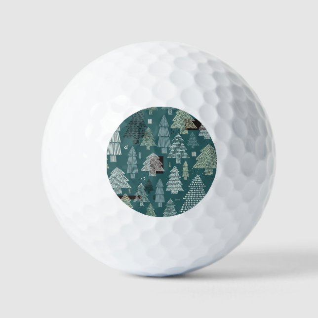 Winter trees, vintage Christmas pattern. Golf Balls (Front)