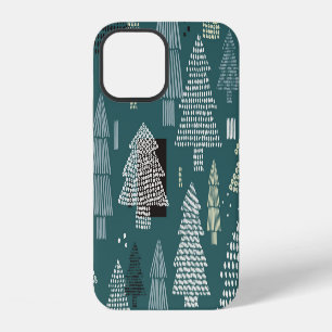 Winter trees, vintage Christmas pattern. iPhone 12 Case