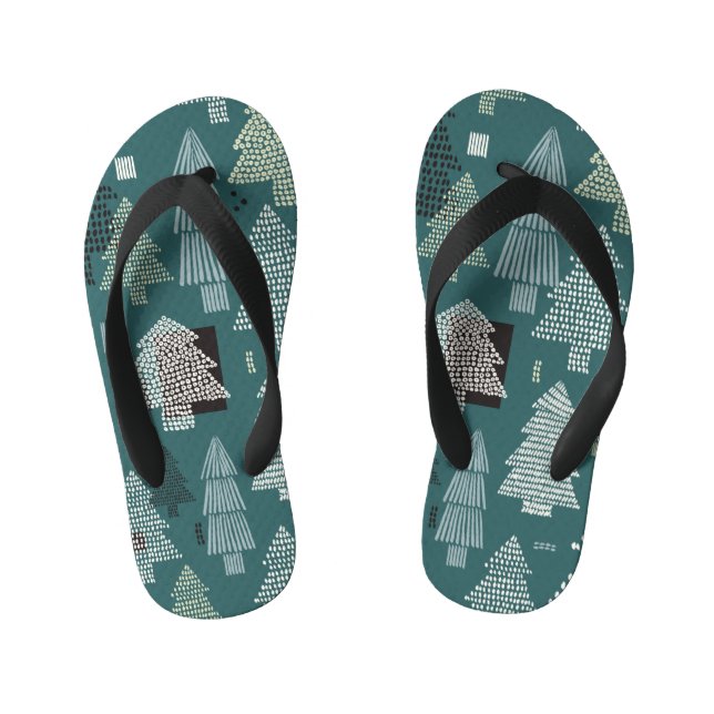 Winter trees, vintage Christmas pattern. Kid's Thongs (Footbed)