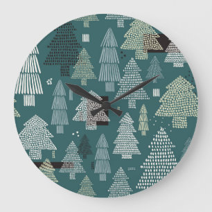 Winter trees, vintage Christmas pattern. Large Clock