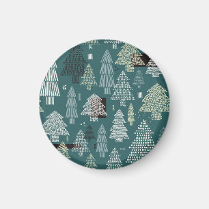 Winter trees, vintage Christmas pattern. Magnet