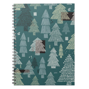 Winter trees, vintage Christmas pattern. Notebook