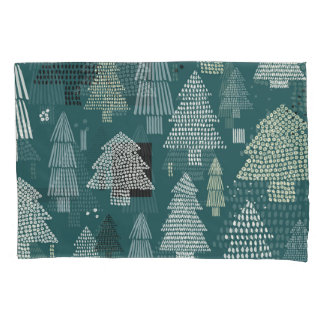 Winter trees, vintage Christmas pattern. Pillowcase