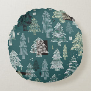 Winter trees, vintage Christmas pattern. Round Cushion