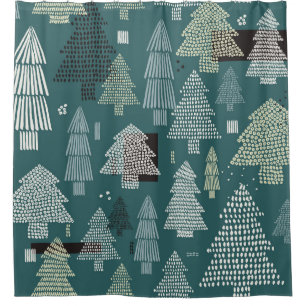 Winter trees, vintage Christmas pattern. Shower Curtain