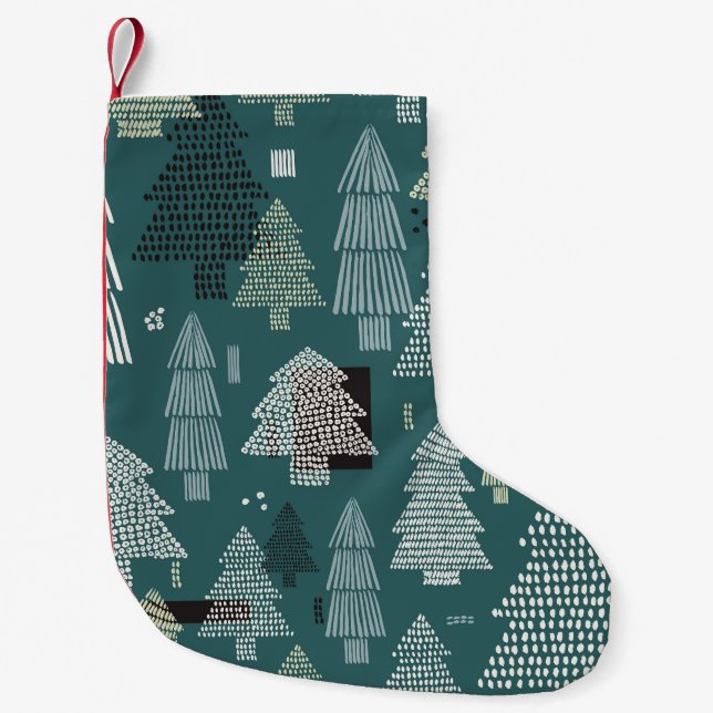 Winter trees, vintage Christmas pattern. Small Christmas Stocking (Front)