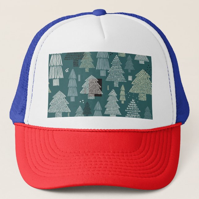 Winter trees, vintage Christmas pattern. Trucker Hat (Front)