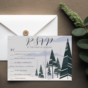 Winter Trees Wedding with Meal Choices RSVP Card