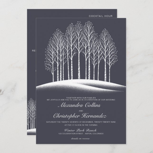 Winter Trees with Details Wedding Invitation (Front/Back)