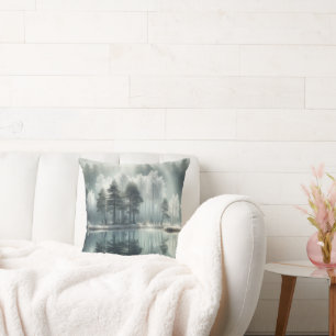 Winter Trees With Lake Reflection Cushion