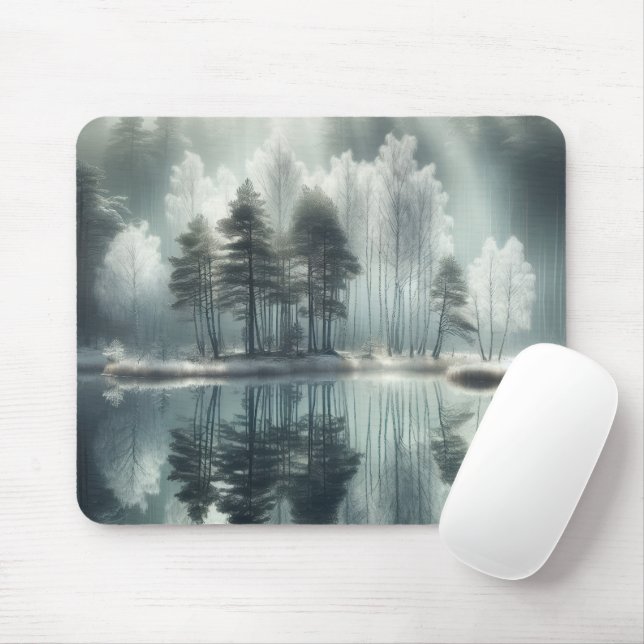 Winter Trees With Lake Reflection Mouse Pad (With Mouse)