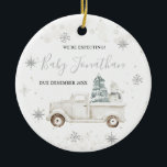 Winter Truck Baby Boy Girl Pregnancy Announcement Ceramic Ornament<br><div class="desc">Winter Truck Baby Boy Girl Pregnancy Announcement Ceramic Ornament</div>