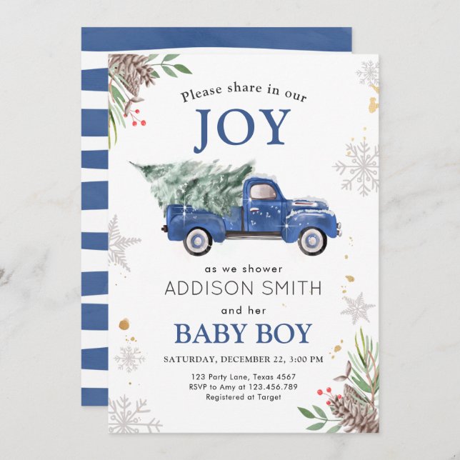 Winter Truck Share Joy Baby Shower Cold Outside Invitation (Front/Back)