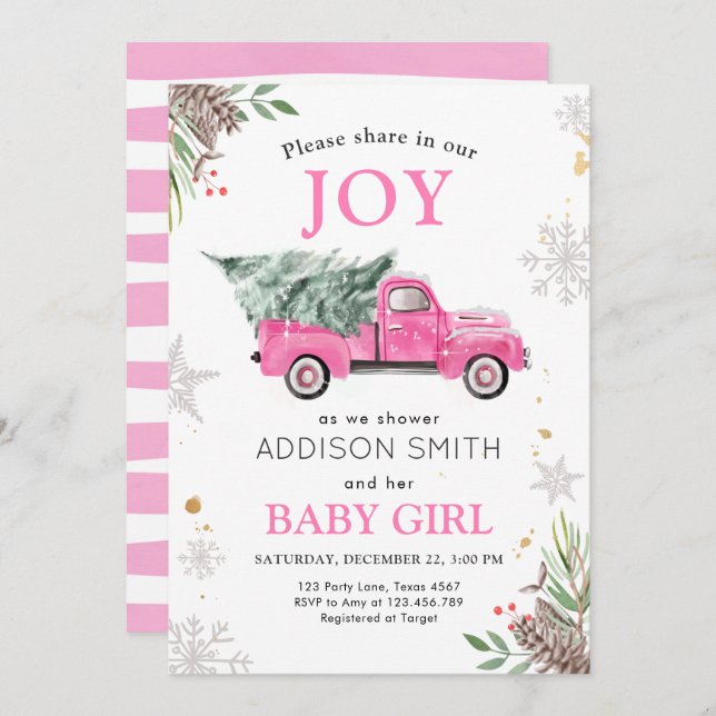 Winter Truck Share Joy Baby Shower Cold Outside Invitation (Front/Back)
