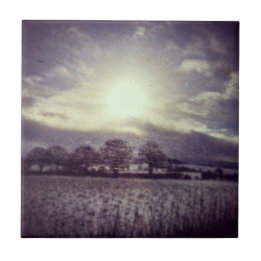 Winter ttrees fields and hills from train window ceramic tile