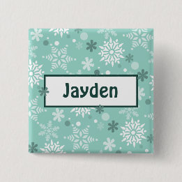 Winter Turquoise-Blue Birthday Party Name 15 Cm Square Badge