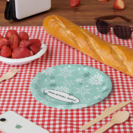 Winter Turquoise-Blue Birthday Party Paper Plate