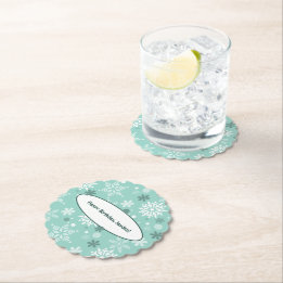 Winter Turquoise-Blue Snowflake Birthday Party Paper Coaster