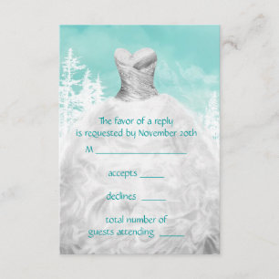 Winter Turquoise Blue Snowflakes Quinceanera RSVP Card