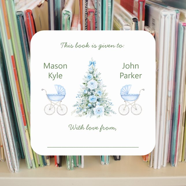 Winter twin boys Baby Shower Bookplates Square Sticker (Creator Uploaded)