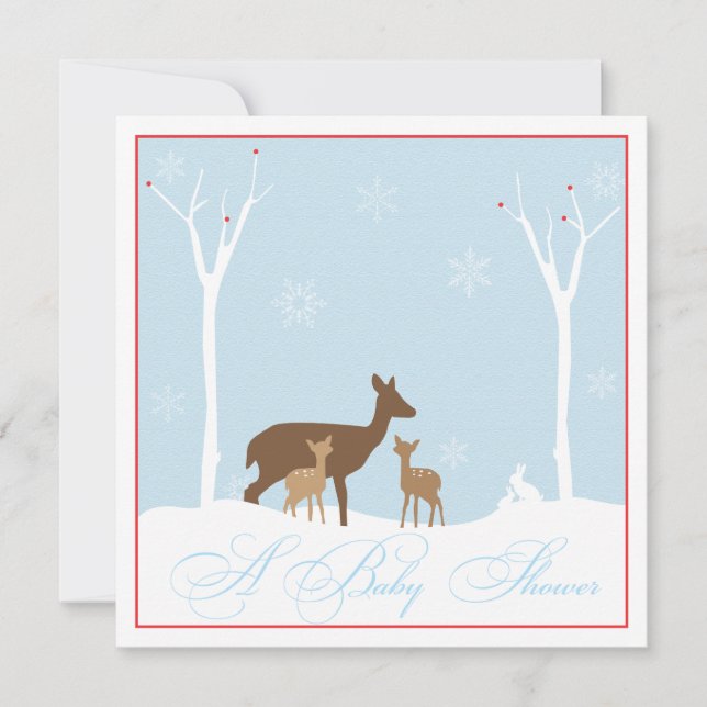 Winter Twin Deers Baby Shower Invitation (Front)