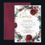 Winter twins burgundy gold christmas baby shower invitation<br><div class="desc">For more advanced customisation of this design,  simply select the "Customise It" button above!</div>