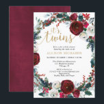 Winter twins burgundy gold christmas baby shower invitation<br><div class="desc">For more advanced customisation of this design,  simply select the "Customise It" button above!</div>