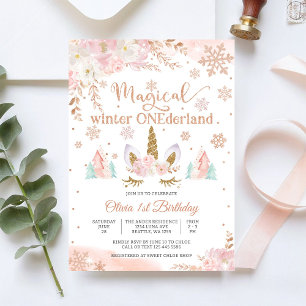 Winter Unicorn 1st Birthday Invitation
