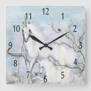 Winter Unicorn And Foal, Wall Clock