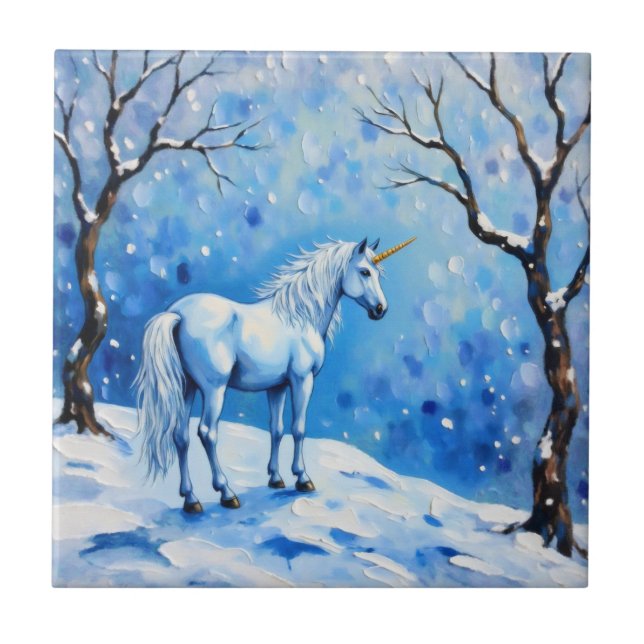 Winter Unicorn Ceramic Tile (Front)