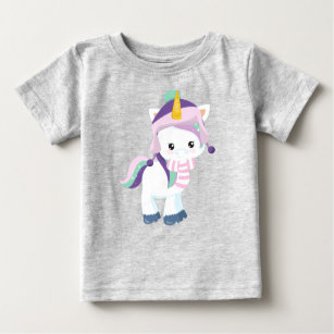 Winter Unicorn, Cute Unicorn, Magic Unicorn, Hat Baby T-Shirt