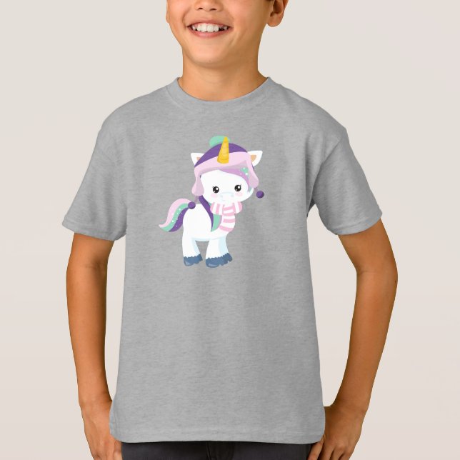 Winter Unicorn, Cute Unicorn, Magic Unicorn, Hat T-Shirt (Front)