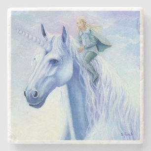 Winter Unicorn Elf Rider Stone Coaster