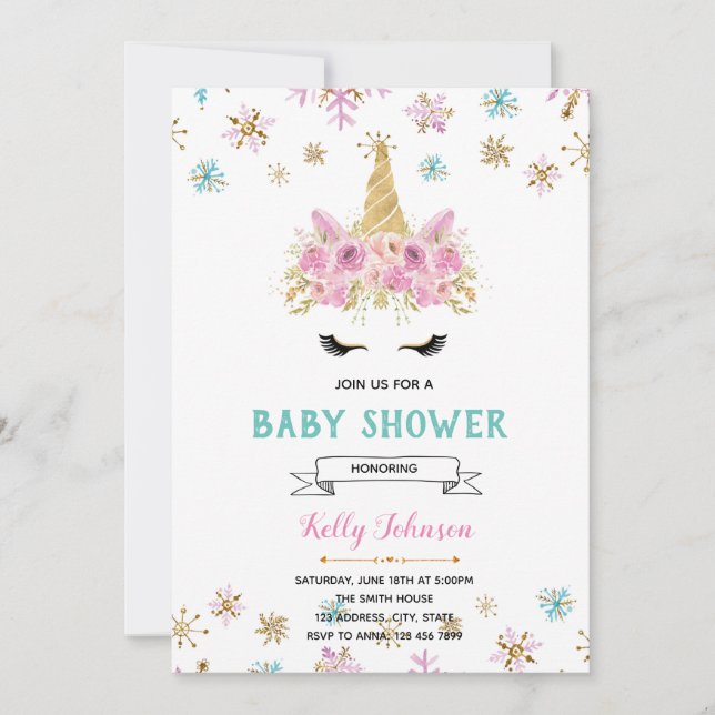 Winter unicorn invitation (Front)